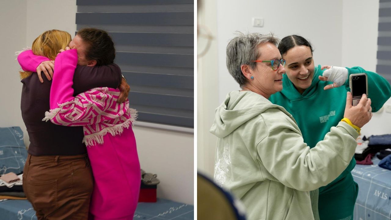 Watch: 3 Israeli hostages freed in Gaza ceasefire agreement reunite with families Watch: 3 Israeli hostages freed in Gaza ceasefire agreement reunite with families