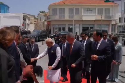 Watch: Cyprus lawmaker touches PM Modi’s feet during welcome ceremony in Nicosia