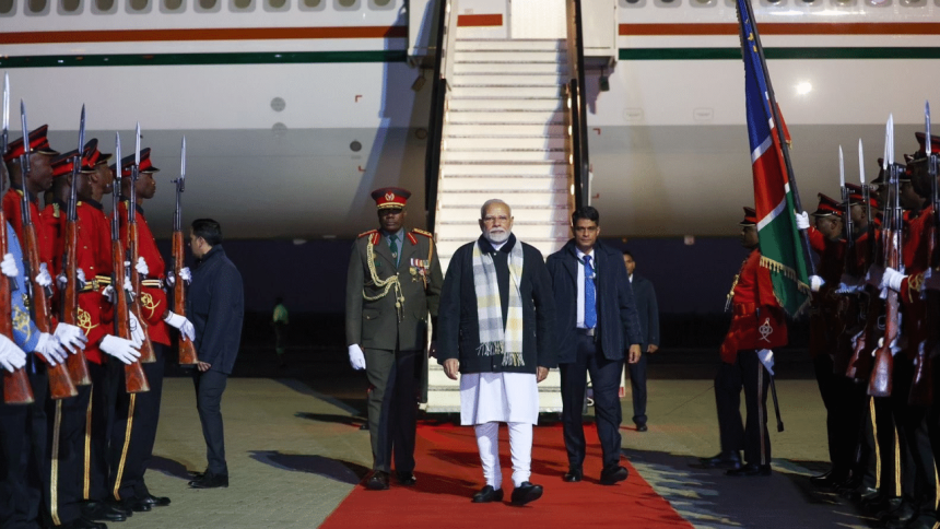 PM Narendra Modi receives warm welcome in Namibia, tries hand at playing drums